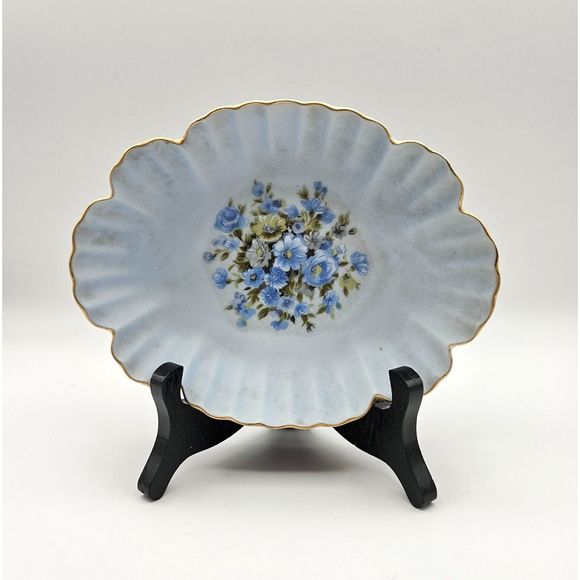 Lefton Soap Dish Hand Painted Porcelain Blue Floral Trinket Tray Plate Vintage - Picture 1 of 11
